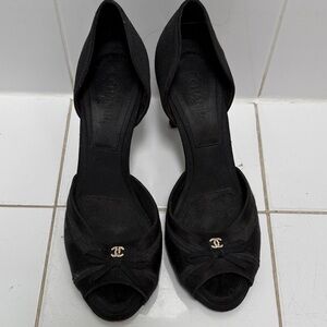 CHANEL Black Open-Toe Heels